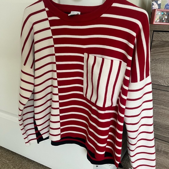 CAbi red striped sweater size medium, generously sized - Picture 3 of 6